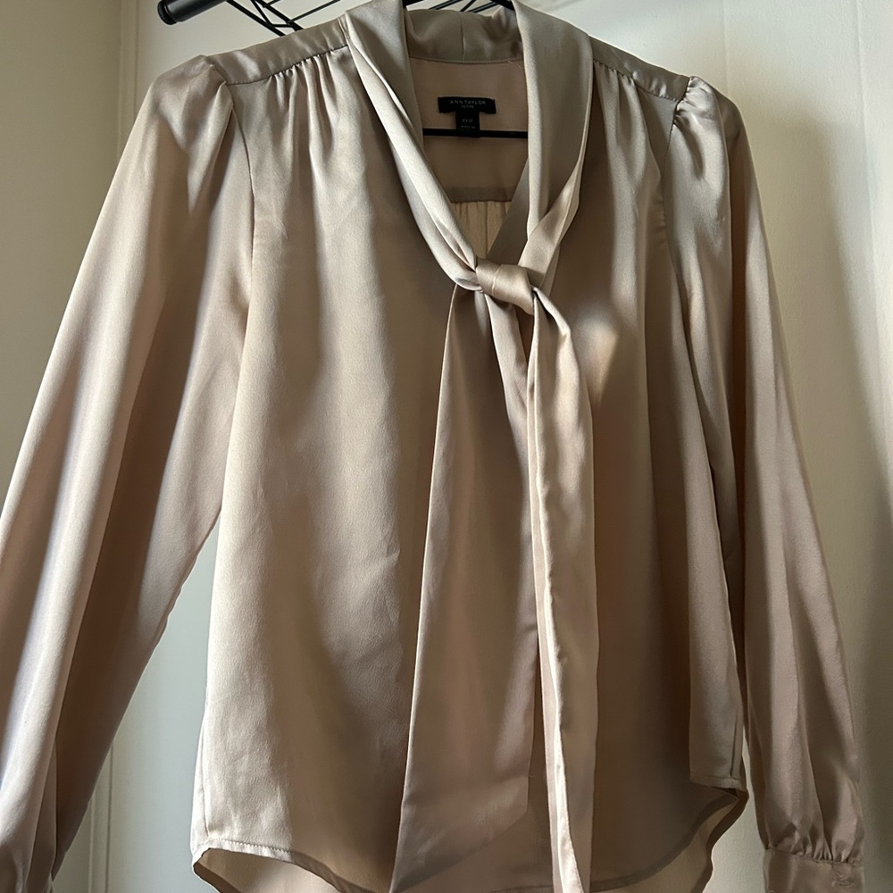 Ann Taylor Cream Tie Neck Blouse
